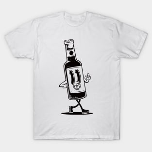 Retro Walking Glass Bottle Walking Illustration T-Shirt